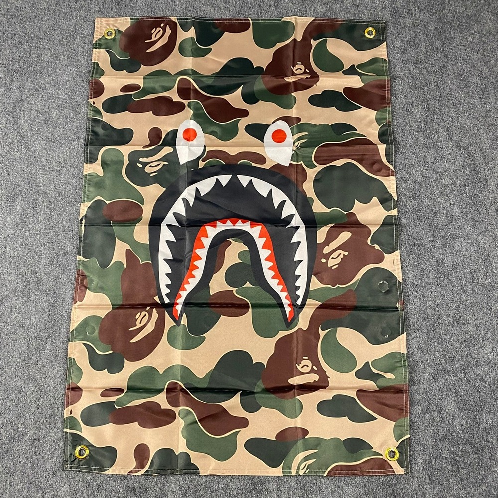 A Bathing Ape BAPE Shark Head 1st Camo Wall Flag Banner Green Brown 2x3